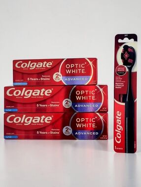 Colgate Optic White Advanced Toothpaste Trio 2/4.5 Oz, 3.2 Oz + Soft Toothbrush